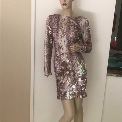 Dress the Population Lola Python Purple Gold Sequin Body Con Party Mini Dress S