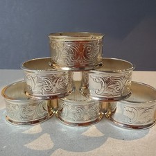 Vintage Mayell Napkin Rings Engraved Design Queen Anne Style Set 6 Silver Plate