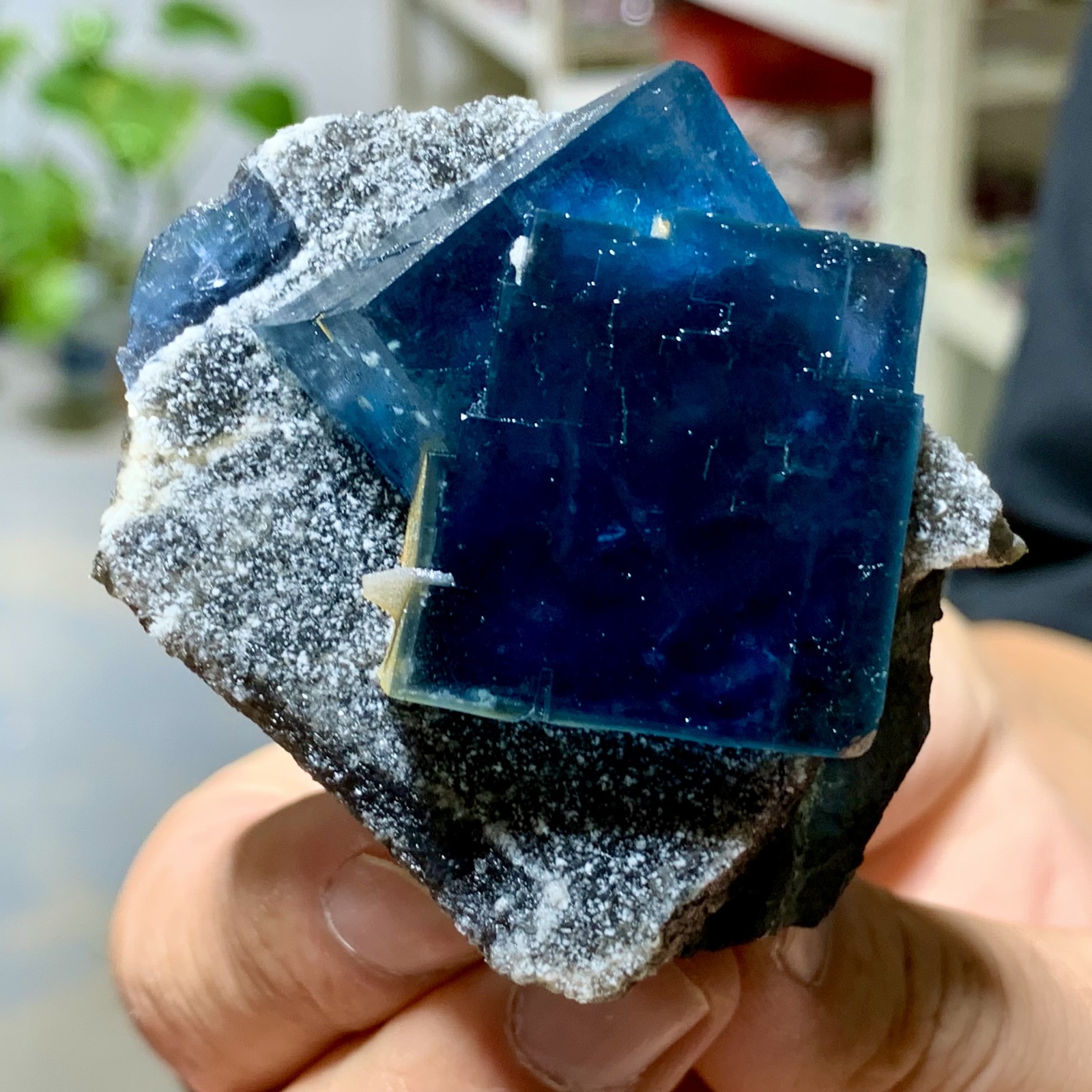 113G Rare Transparent Blue-Green Cubic Fluorite Crystal Specimen from China