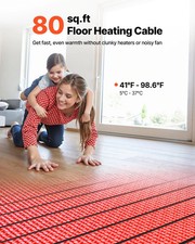 80 sqft Floor Heating Mat System, 120V Electric Radiant Heated Floor System, wit
