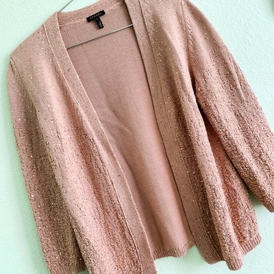 ESCADA sequin yarn knit cardigan pink gloss sweater open Large