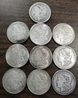 Lot of 10 morgan silver dollars, 4- 1921 -s , 5-1921-p and one 1881-o