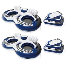 Intex River Run II Inflatable 2 Person Pool Tube Float 2 Pack w/ Cooler Floats