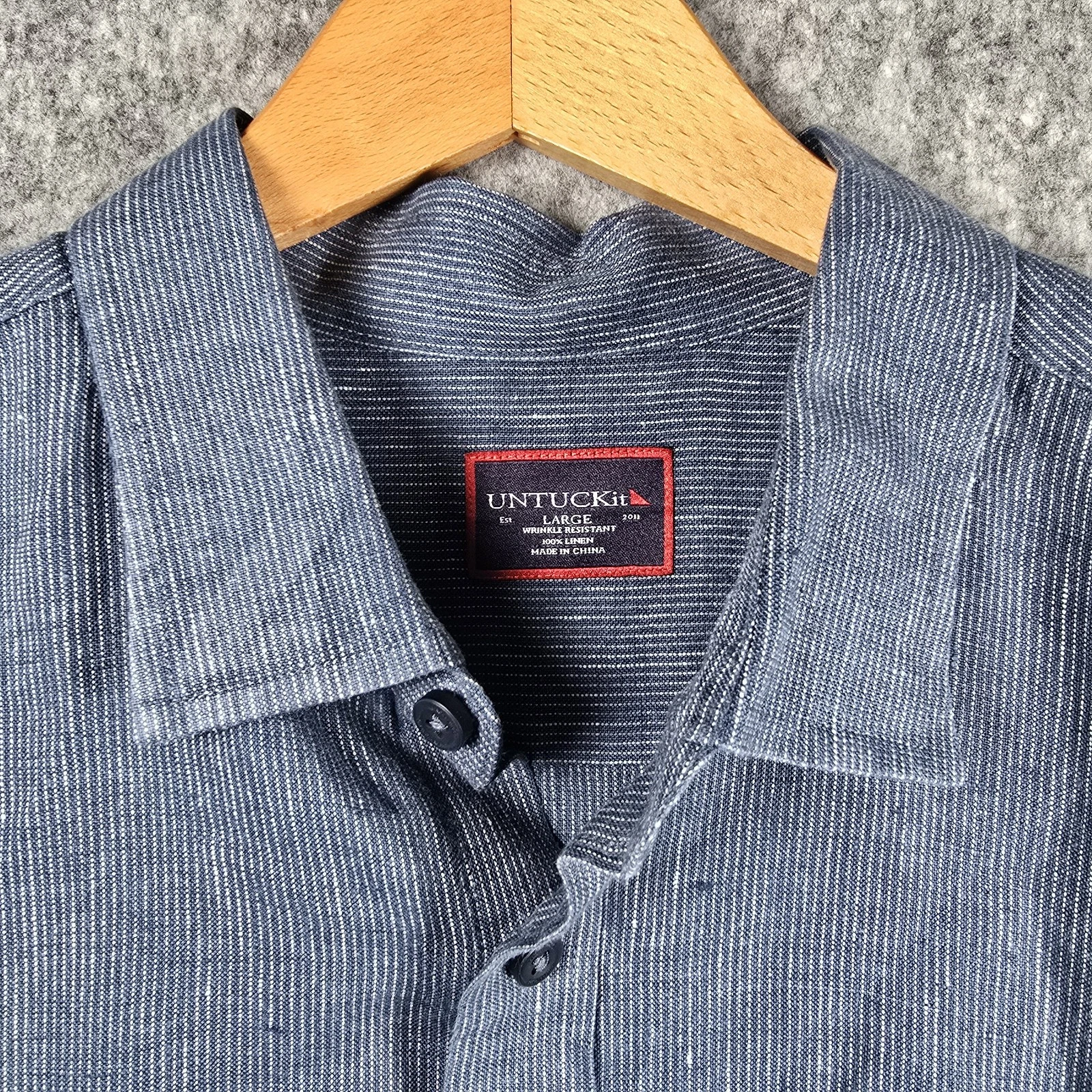 UNTUCKit Shirt Men's Large Short Sleeve 100% Linen Button Up Blue Pocket