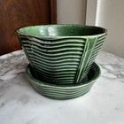 McCoy Pottery Green Ripple Ribbed Planter Round Vintage USA Ceramic  Tray Nice!