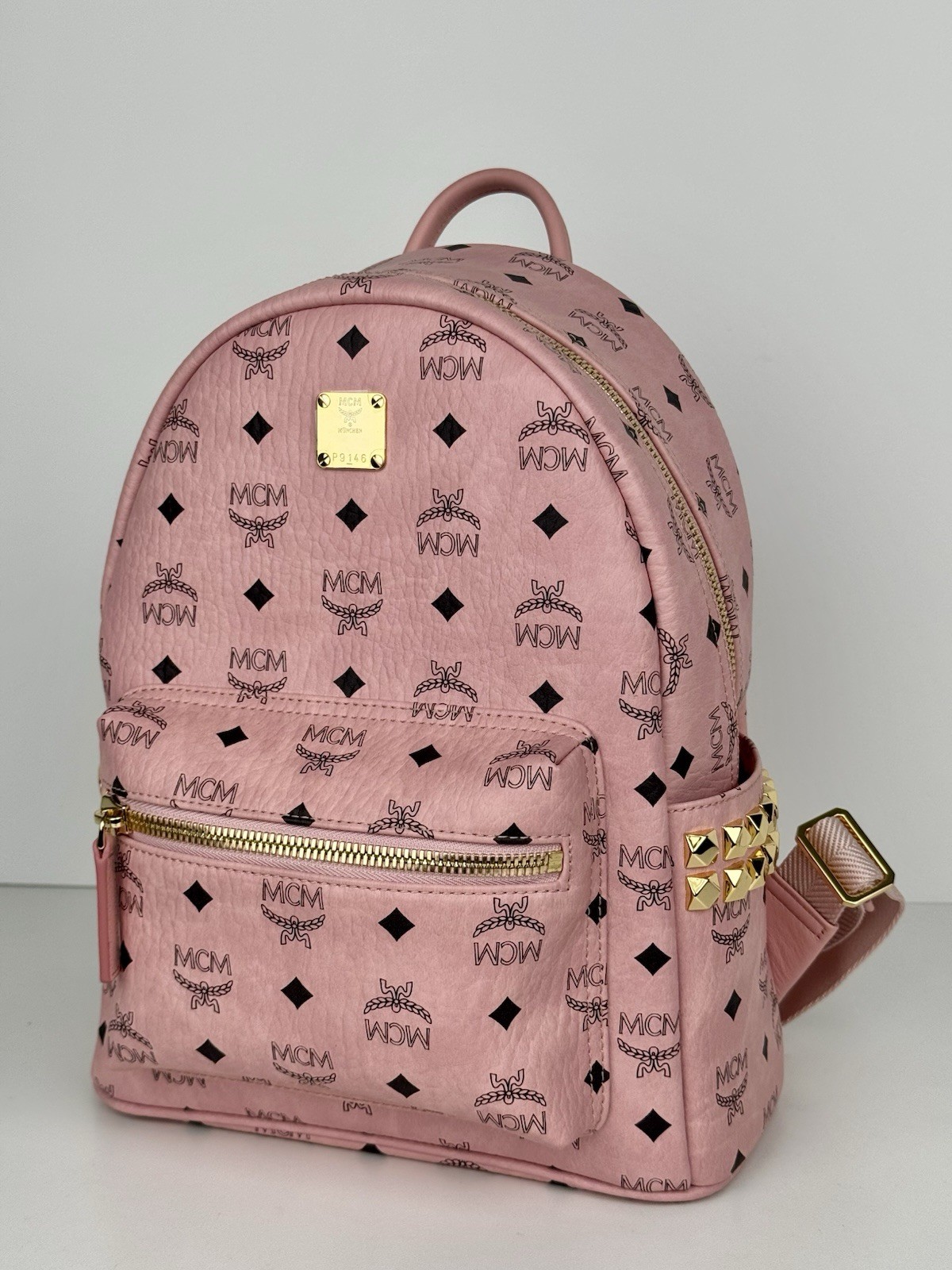 MCM Stark Side Stud Small Backpack Pink Visetos M… - image 1
