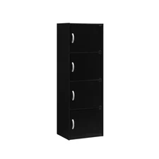 47.4 In. Tall 4-Shelf Standard Wood Bookcase W/ Cabinet Doors, Black Finish