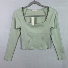 Mi Ami Ribbed Square Neck Crop Corset Top Women's Size M Mint USA Made NWT