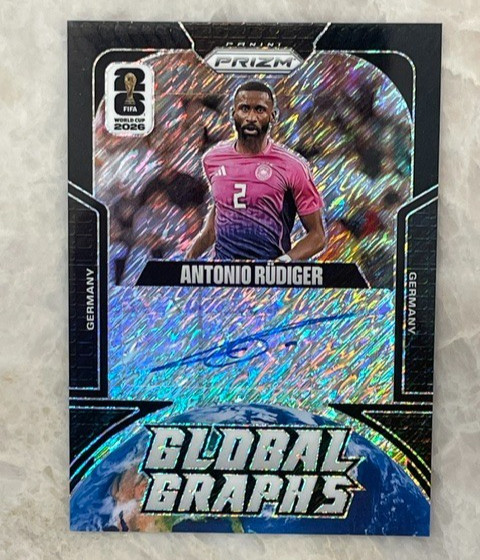 2026 Prizm FIFA World Cup Antonio Rudiger Global Graphs Black Shimmer AUTO 1/1!! view 3