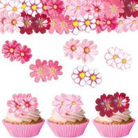 Blumen Tortendeko Essbar 65 StüCk Rosa Weiß Cupcake Deko FüR Hochzeit Geburtstag