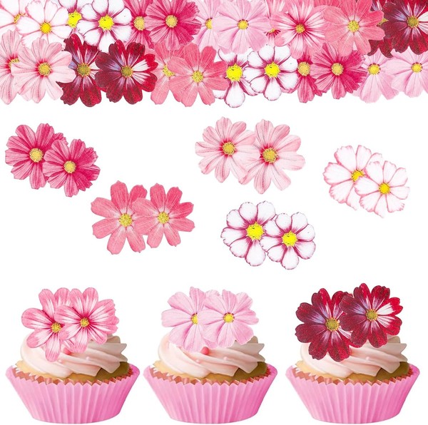 Blumen Tortendeko Essbar 65 StüCk Rosa Weiß Cupcake Deko FüR Hochzeit Geburtstag-image