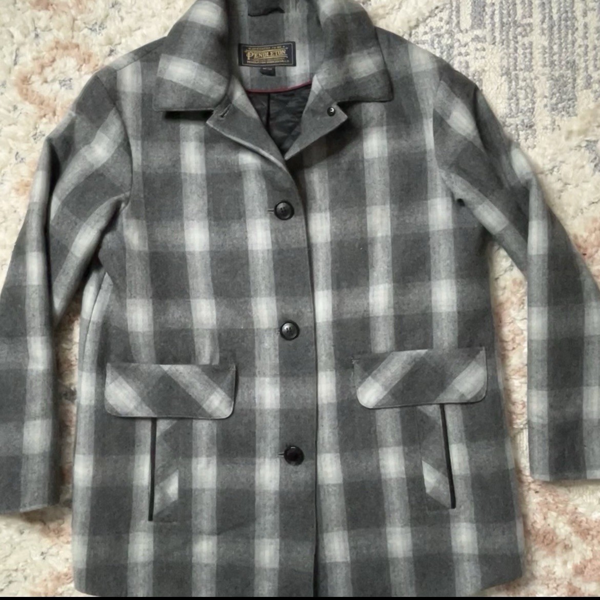 Pendleton Women's Gray Plaid Wool Button Coat Wit… - image 1