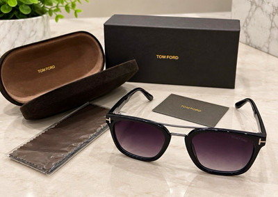 Tom Ford Unisex Square Sunglasses Black Plastic Frame Purple Gradient Tinted