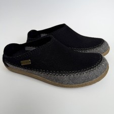 HAFLINGER Fletcher Black Grey Wool Slipper House Shoes Slip On 42 EU 9 US Men  s