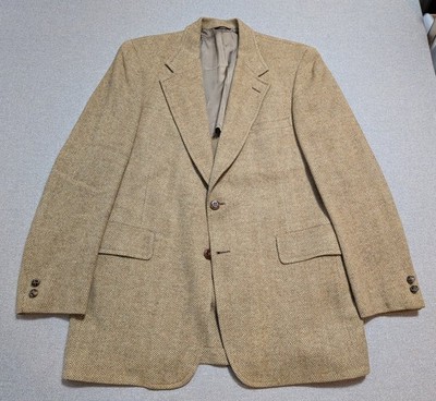 Hart Schaffner Marx Men's 42R Tweed Blazer Tan Herringbone Wool Suit Coat Jacket