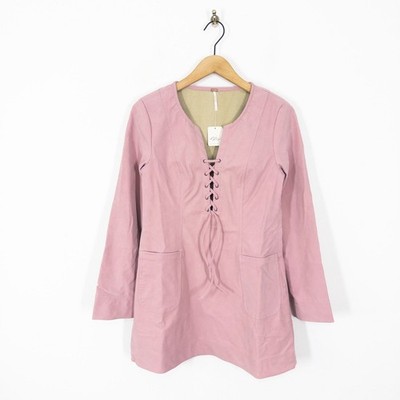 Free People Bradley Faux Suede Mini Dress Size S NEU Rose Pink Western Lace Up