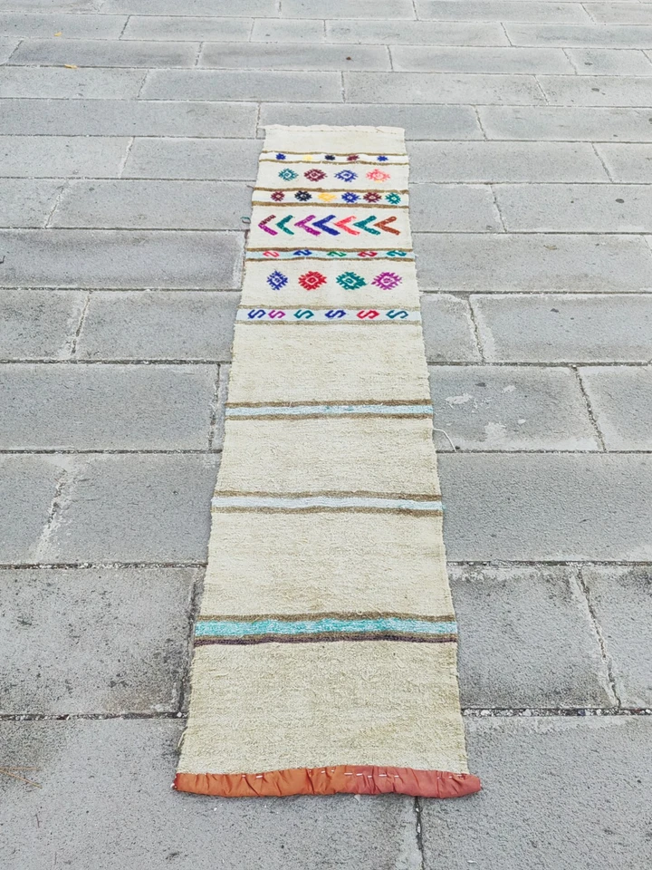 Vintage Moroccan Shag Runner 2x8 ft | Tribal Cream Wool Hallway Rug - Image 2 of 4