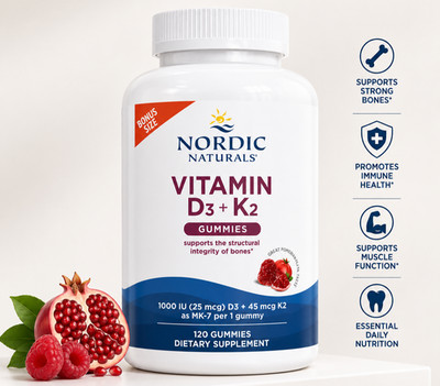 Nordic Naturals Vitamin D3 + K2 Gummies Pomegranate Bone Muscle - 120ct