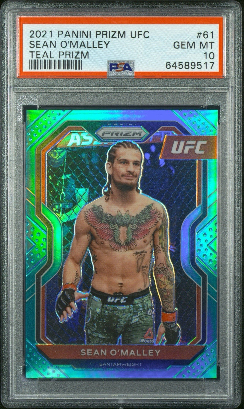2021 Panini Prizm UFC Sean O'Malley #61 Teal Prizm /49 PSA 10 view 1