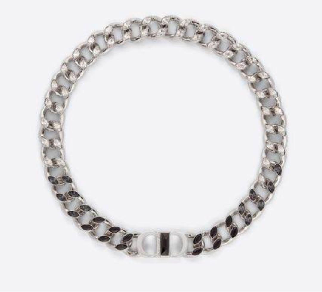 Christian Dior Homme Cd Icon Chain Link Necklace in Brass with Crystal Accents