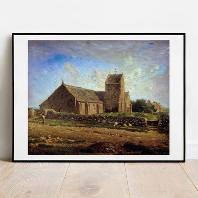 Kunstdruck Hirse - Blick auf die Kirche von Greville 1871 Wandbild Gemälde Poster
