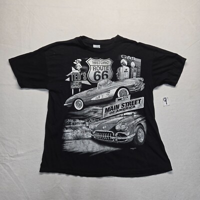 Route 66 Corvette T-Shirt Historic Main Street of America Muscle Car Men's XL