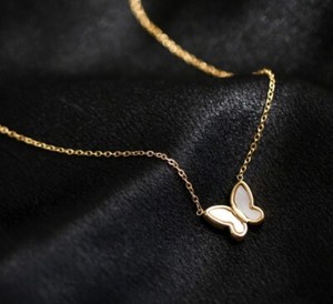 Authentic Women Gold Plated Titanium Seashell Butterfly Necklace 16-18"