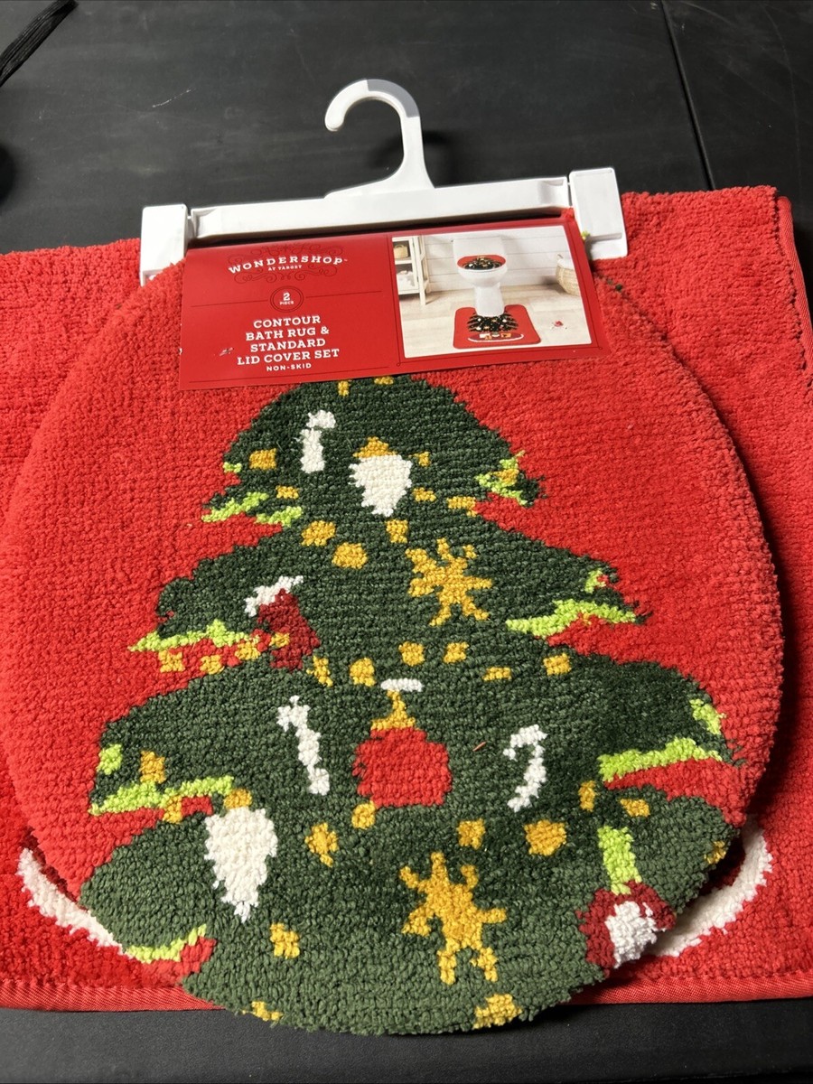 Christmas Toilet Seat Cover And Bathroom Mat Set - Red Flannelette Decor With Non-Slip Backing - View #12