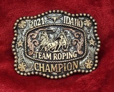 CHAMPION TROPHY BELT BUCKLE  PROFESSIONAL TEAM ROPER  IDAHO RODEO  2021  RARE  434