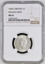 Great Britain - 1944 George VI Silver Shilling - English Crest - NGC MS61