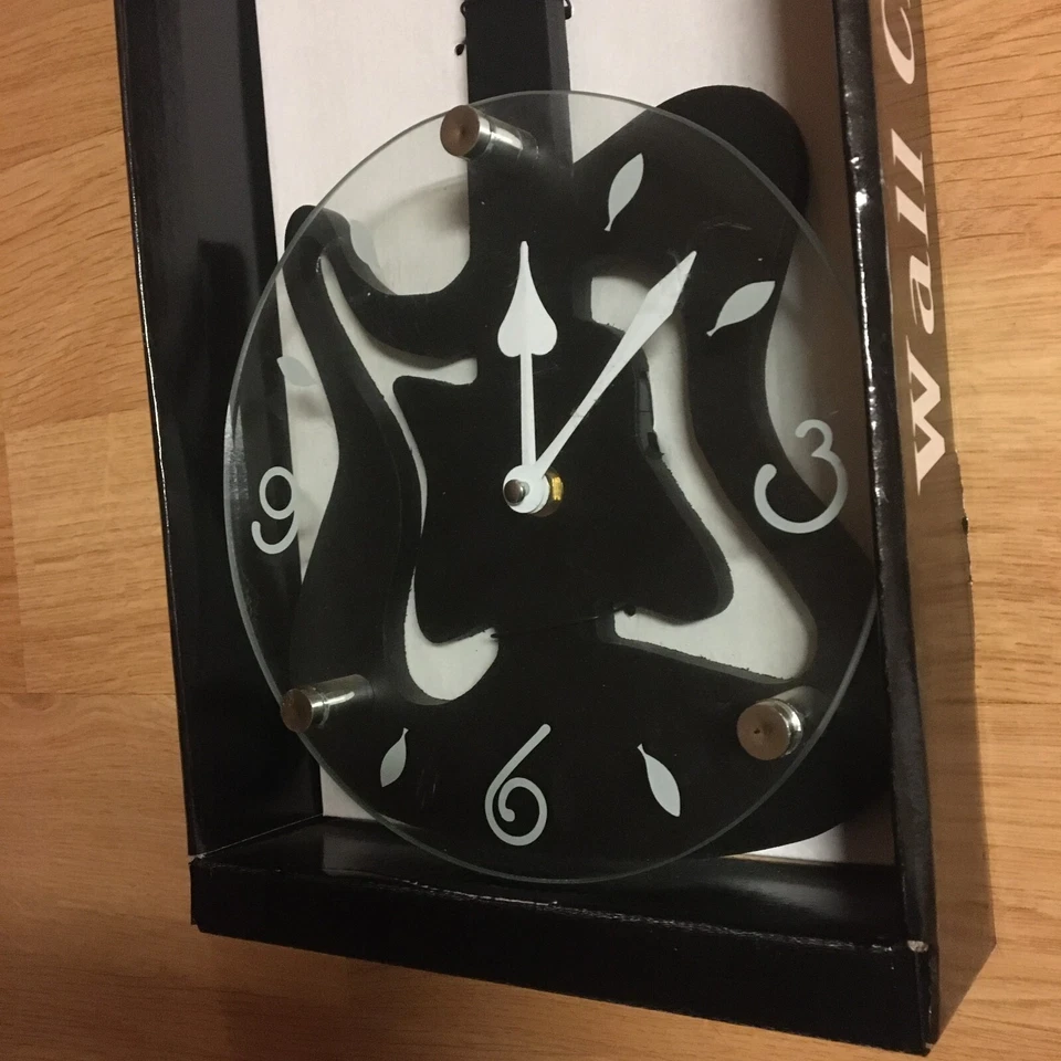 GUITAR Music Wall Clock - Black Wood And Glass NEW - Image 2 of 3