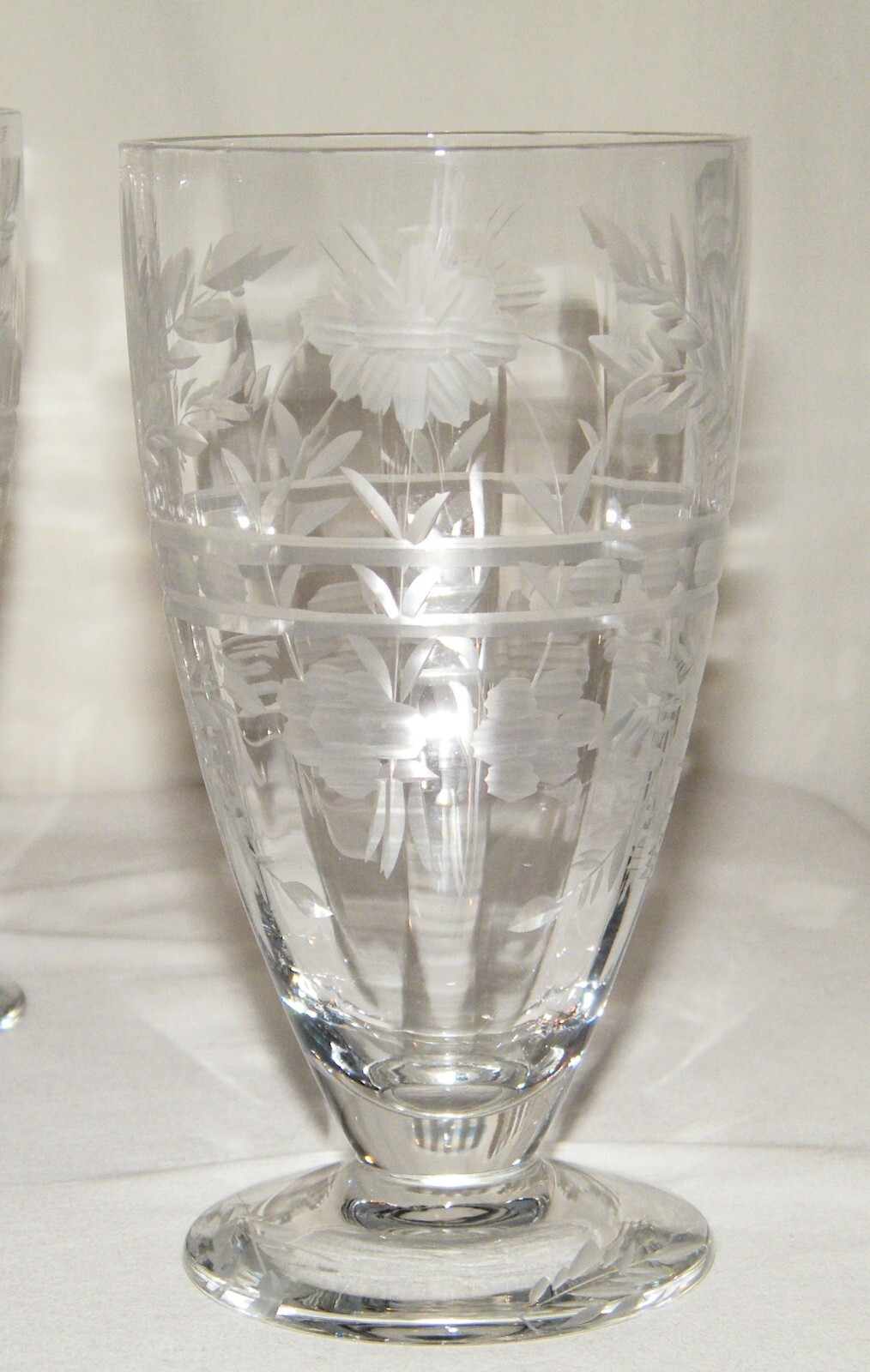 (8) ROCK SHARPE "Anniversary" CLEAR FOOTEDETCHEDOPTIC GLASS TUMBLERS