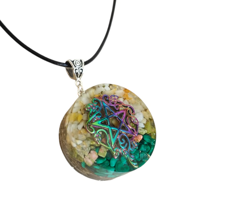 Orgonit Orgon Anhänger Pentakel Wicca Aventurin Malachit Halskette Amulett - Bild 4 von 4
