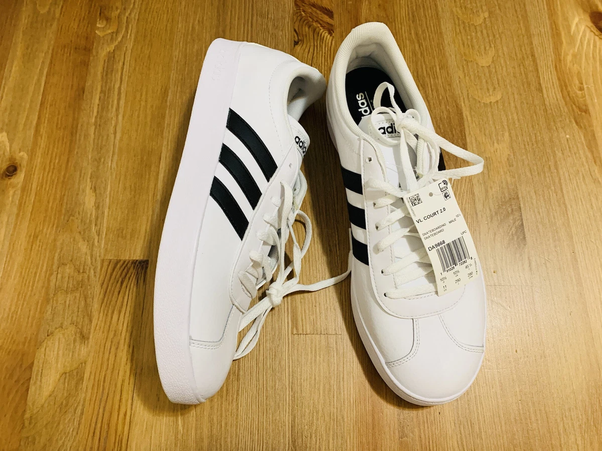 Adidas VL Court 2.0 athletic shoes white black DA9868 NWOB size 11