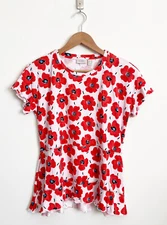 LOGO Lori Goldstein Floral Poppy Peplum Tee Pink Red CS 
