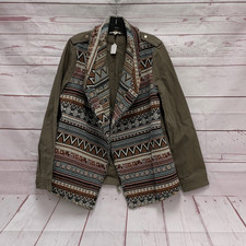 Nwt Mystree Jacquard Mix Utility Jacket Coat Women’s Size Medium In Mocha Mix