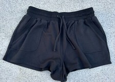 Womens Small Fleece Short Pure Black Elastic Waist Drawstring