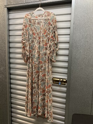 Free People Floral Maxi Dress Fall Colors Medium Polyester Buttons Ruffles  | eBay
