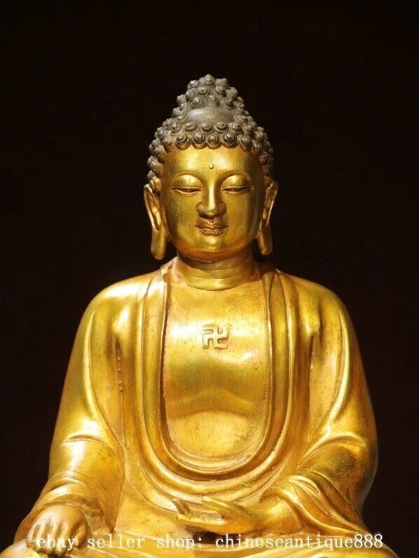 Estatua de Buda Shakyamuni Tathagata de bronce dorado budismo tibetano antiguo de 12,2" Foto 2 de 4