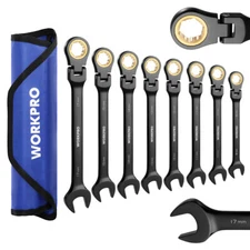 WORKPRO 8PCS Ratcheting Combination Wrench Set Metric 8-17mm Flex-Head Wrench