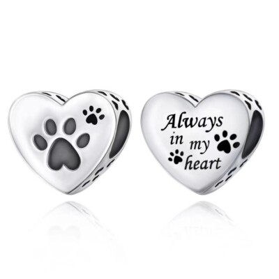   Hund Katze Memorial Charm Always In My Heart Pfotenabdruck 925 Sterling Silber