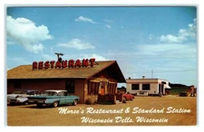 WISCONSIN DELLS, WI ~Roadside Morse's GAS STATION & Cafe  c1950s Cars Postcard