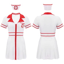 Women's Sexy Nurse Cosplay Costume Halloween Party Dress with Nurse Hat Outfits