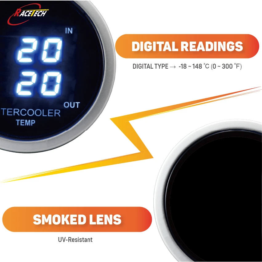 52mm 2-1/16" Digital Dual Air Intake InterCooler Temperature Gauge °C Blue LED - Image 3 of 4