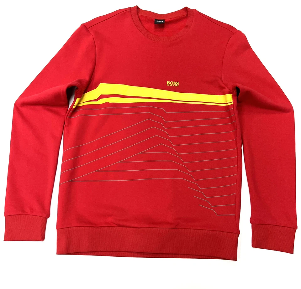 Hugo Boss Hombre Ajuste Regular Cuello Redondo Sudadera en Rojo Talla M - Imagen 2 de 4