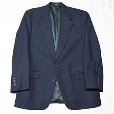 Austin Reed 42R Navy Blue Windowpane Flannel 100 Wool USA Blazer Sport Coat