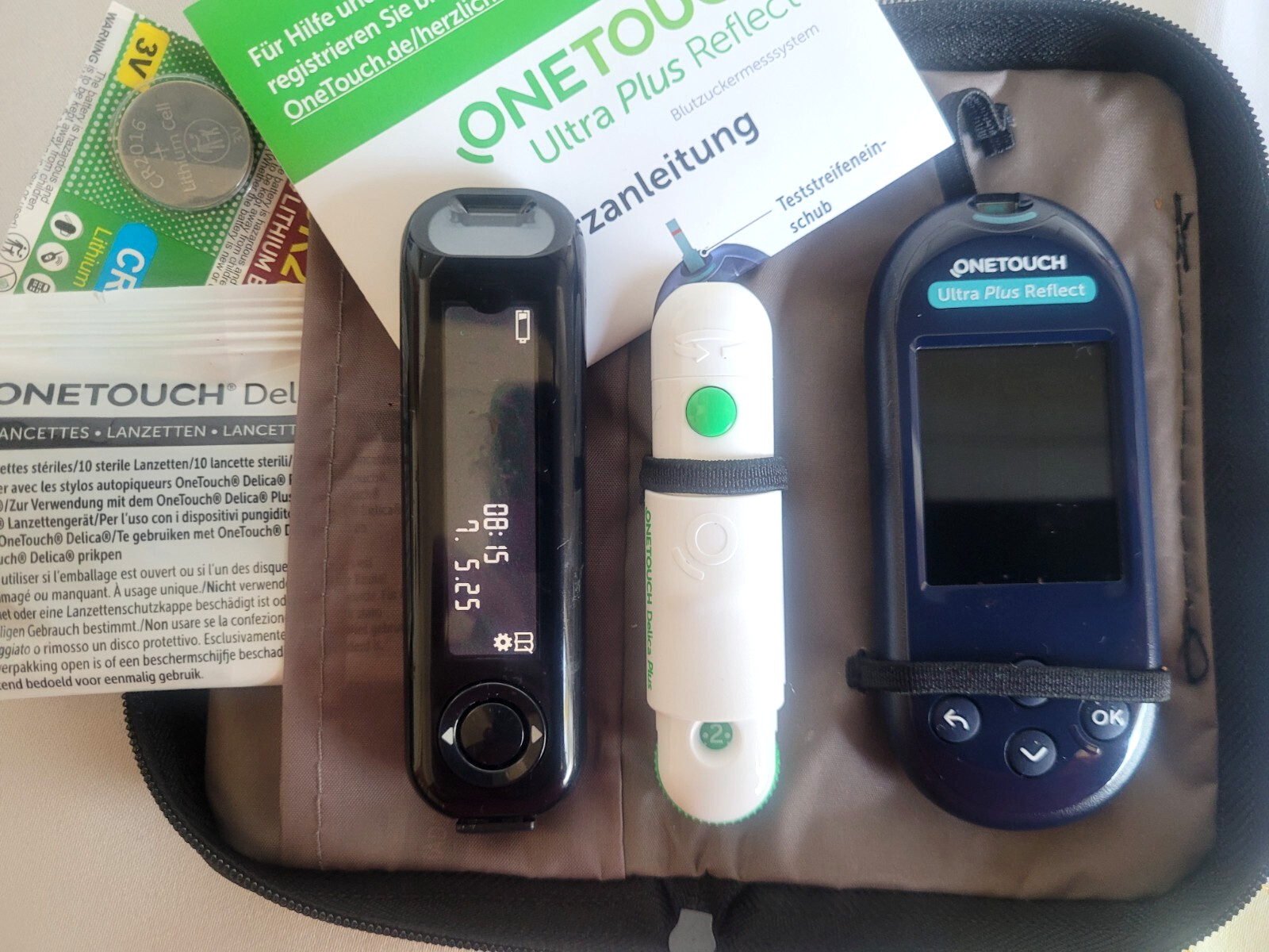 One Touch Ultra Plus Reflect Gerät Stechhilfe+Batterie,Anleitung,Tasche,Lanzette