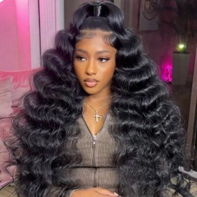 Black Long Wavy Women\'s human hair 13x6 Wig - Unbranded Amazon.com : 13x6 Deep Wave Lace Front Wigs Human Hair Curly  main image 3