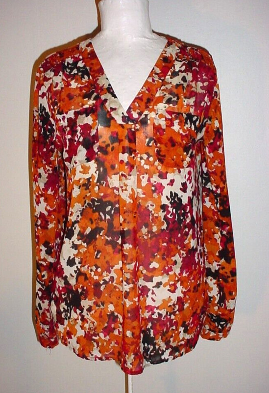 Willi Smith Chiffon Blouse Top Size Small Watercolor Pattern Long Sleeve
