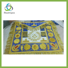 HAND EMBROIDED MASONIC REGALIA GRAND MASTER APRON BLUE AND GOLD